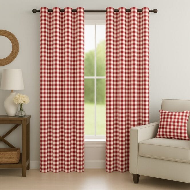 Ian Mankin Suffolk Check Peony Curtains