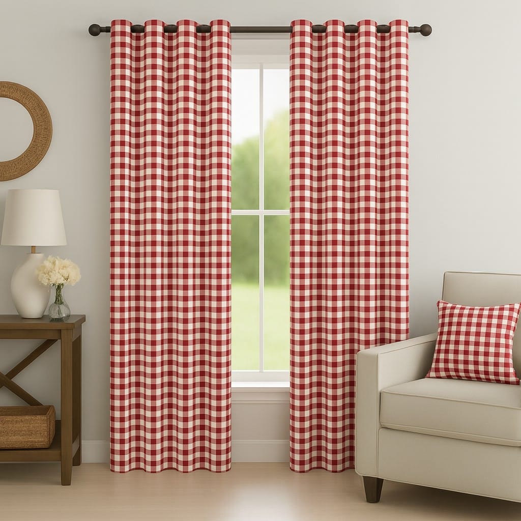 Ian Mankin Suffolk Check Peony Curtains Ian Mankin Suffolk Check Peony Curtains