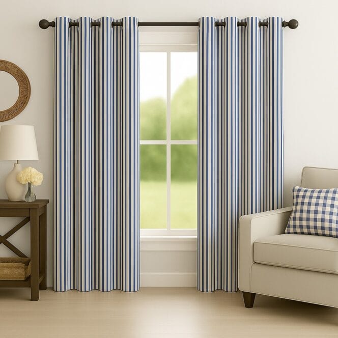 Ian Mankin Ticking Stripe Airforce Curtains
