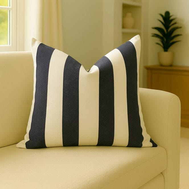 Ian Mankin Devon Stripe Black Cushion