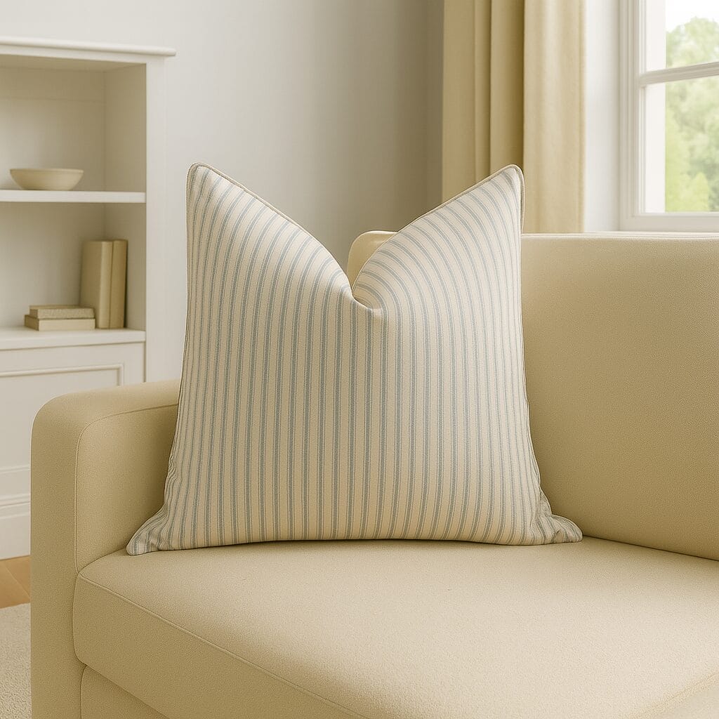 Ian Mankin Skinny Ticking Stripe Mist Cushion Ian Mankin Skinny Ticking Stripe Mist Cushion