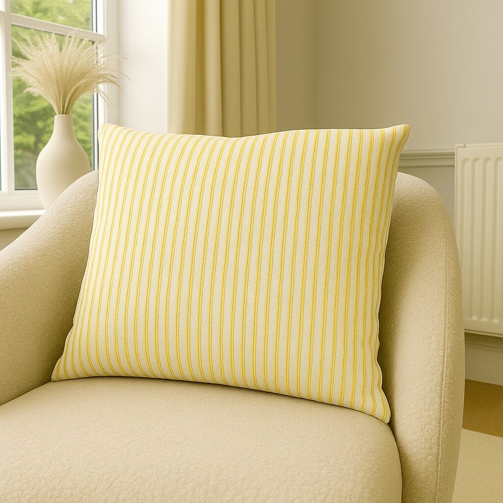 Ian Mankin Skinny Ticking Stripe Lemon Cushion Ian Mankin Skinny Ticking Stripe Lemon Cushion