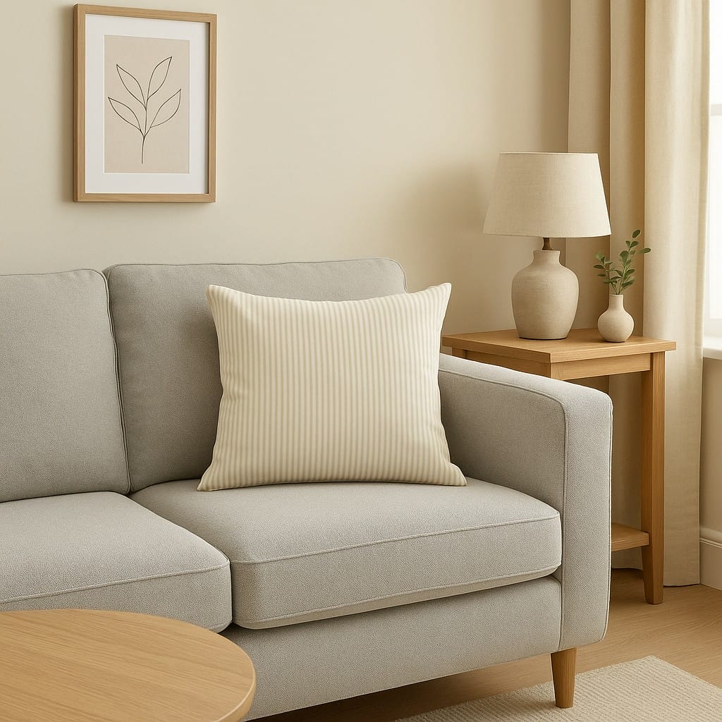 Ian Mankin Skinny Ticking Stripe Cream Cushion Ian Mankin Skinny Ticking Stripe Cream Cushion