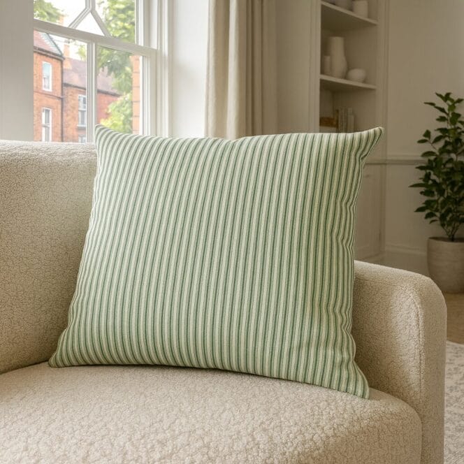 Ian Mankin Skinny Ticking Stripe Sage Cushion