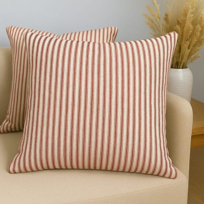 Ian Mankin Skinny Ticking Stripe Peony Cushion