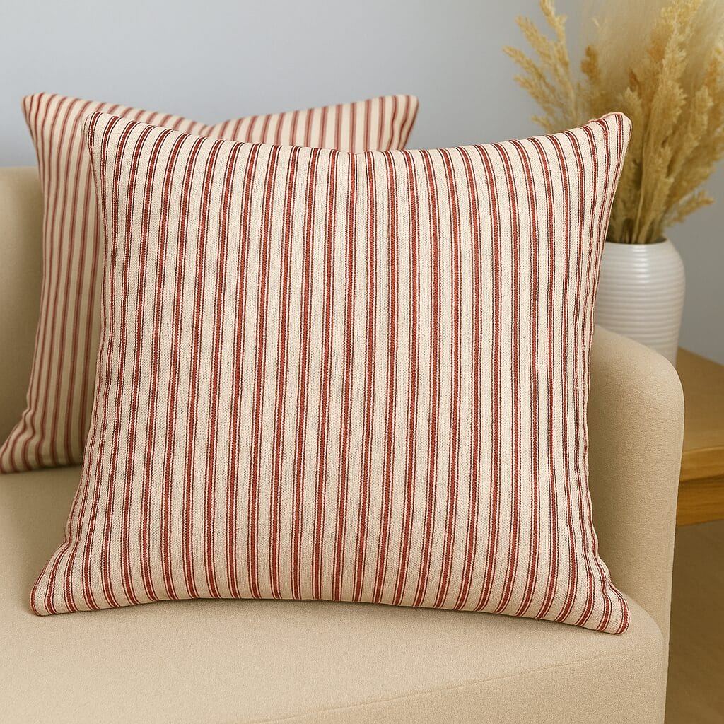Ian Mankin Skinny Ticking Stripe Peony Cushion Ian Mankin Skinny Ticking Stripe Peony Cushion
