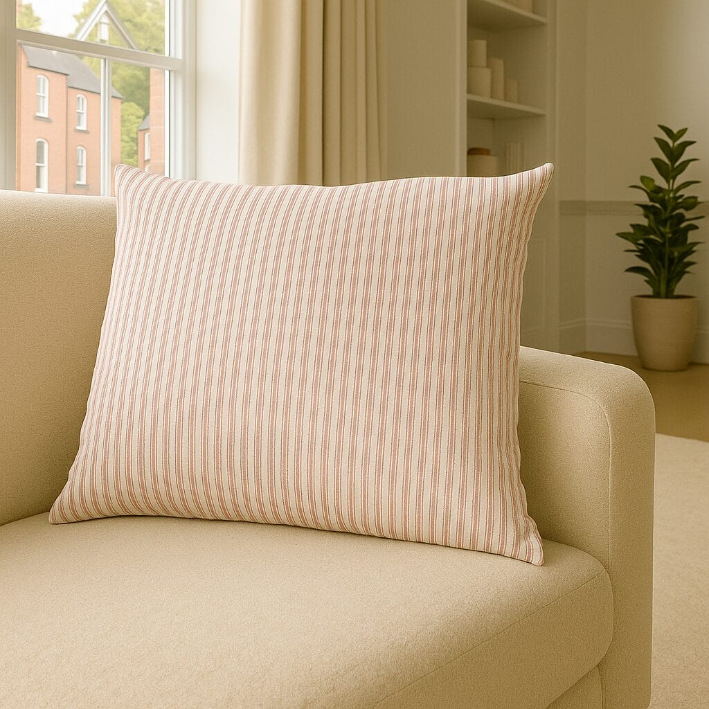 Ian Mankin Skinny Ticking Stripe Pink Cushion Ian Mankin Skinny Ticking Stripe Pink Cushion