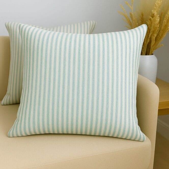 Ian Mankin Skinny Ticking Stripe Seagreen Cushion