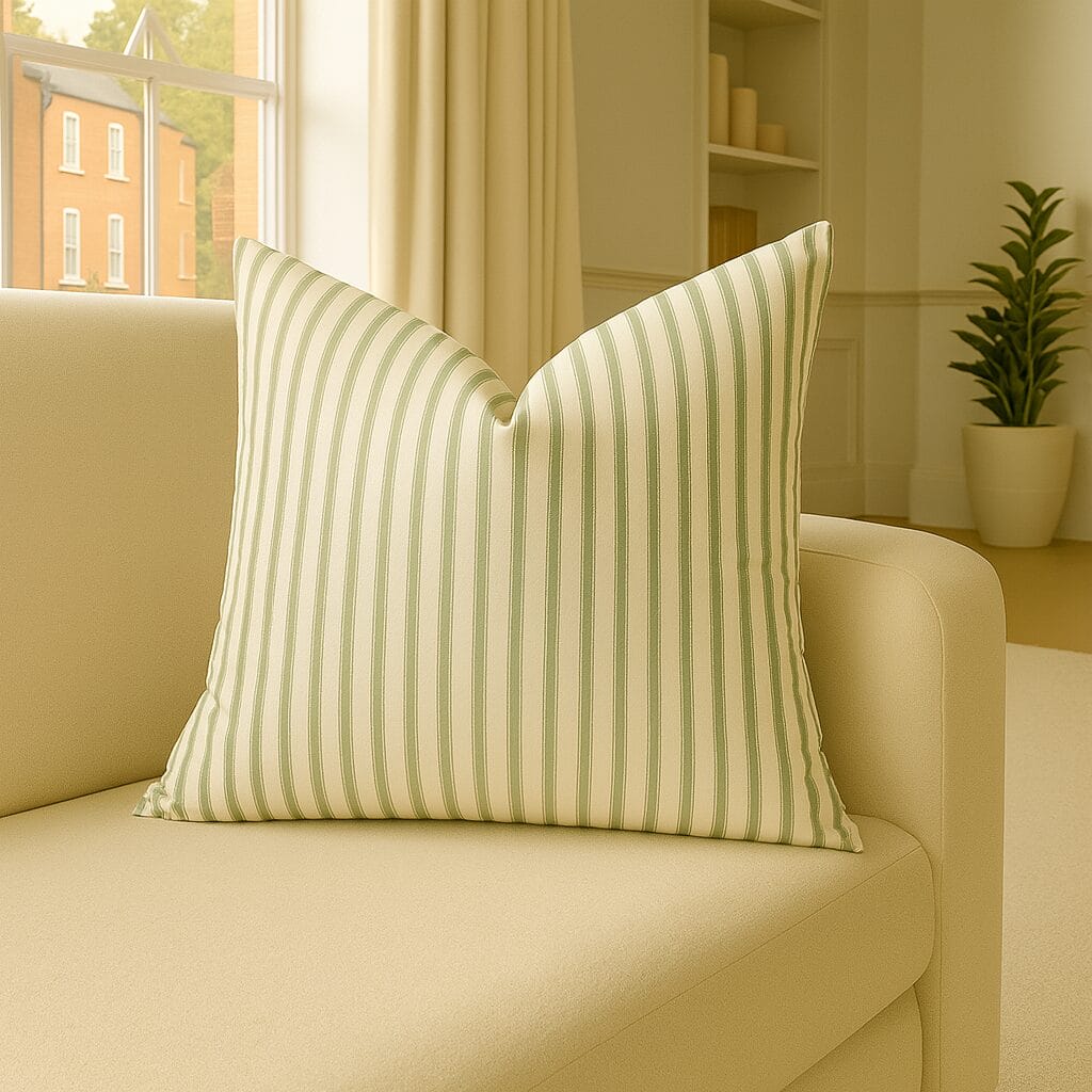 Ian Mankin Ticking Stripe 2 Sage Cushion Ian Mankin Ticking Stripe 2 Sage Cushion