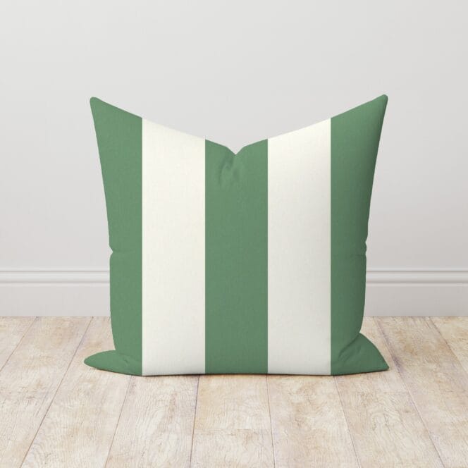 Woodchip and Magnolia Awning Stripe Green Cushion