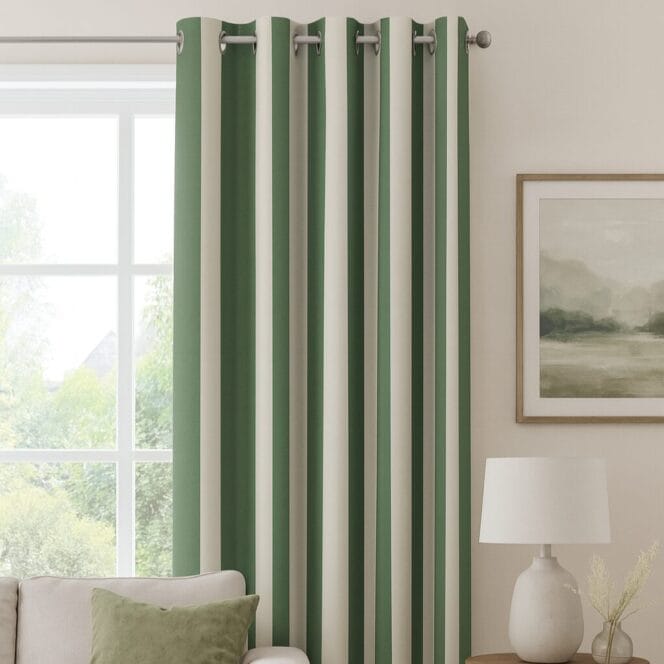 Woodchip & Magnolia Awning Stripe Green Magnolia Curtains