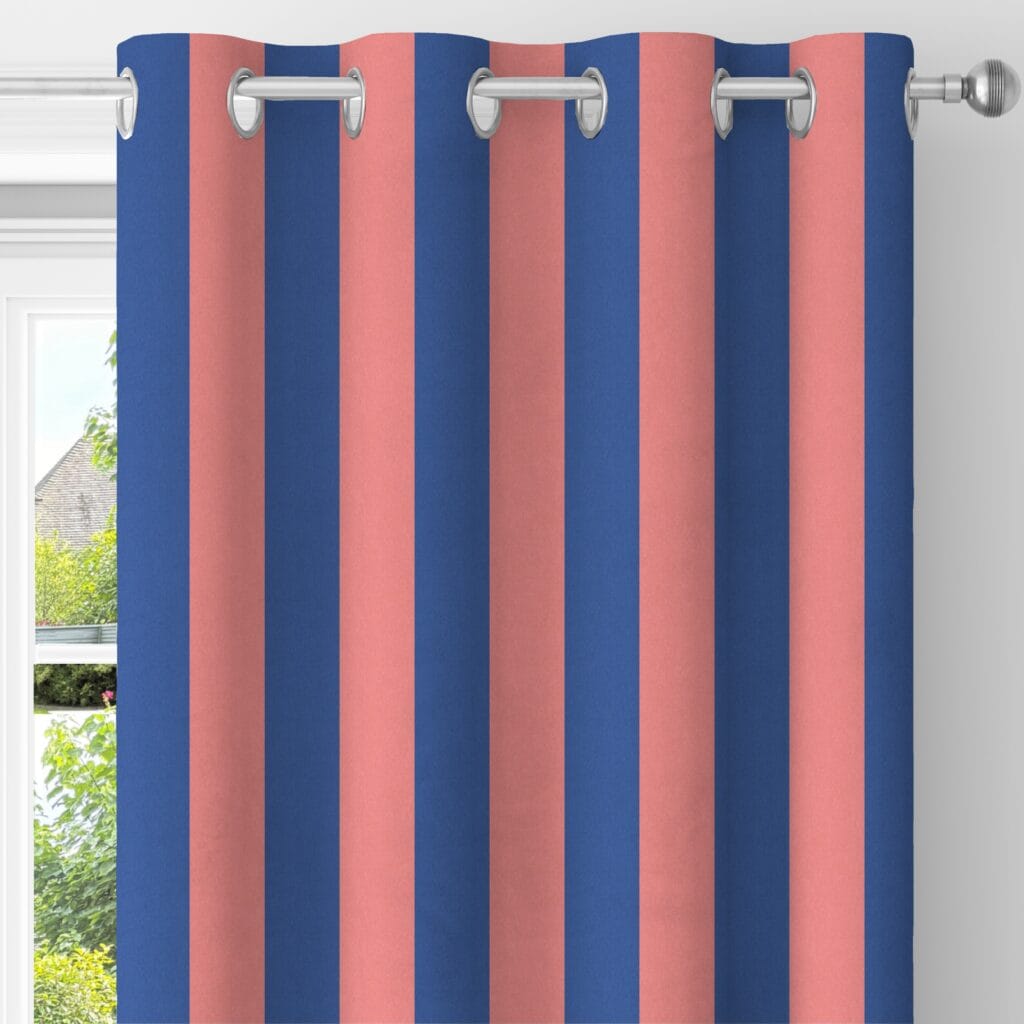 Woodchip & Magnolia Awning Stripe Electric Blue Curtains