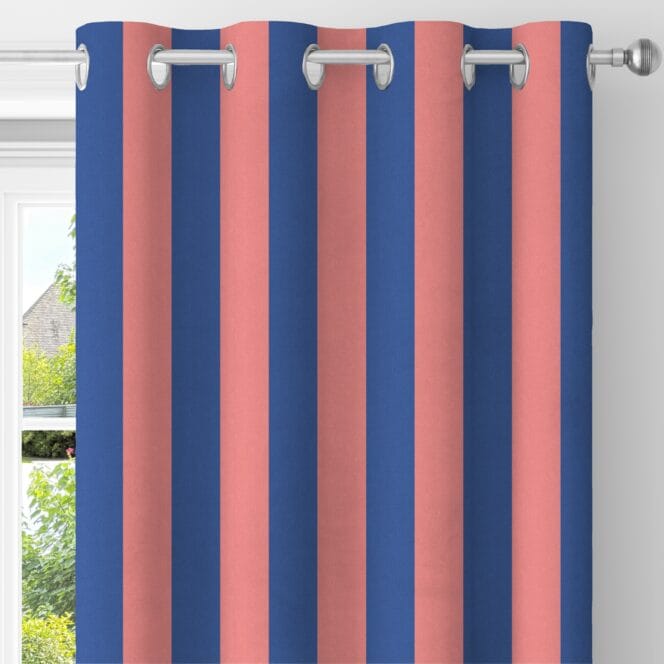 Woodchip & Magnolia Awning Stripe Electric Blue Curtains