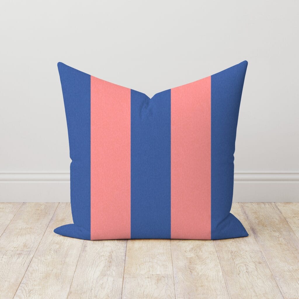 Woodchip & Magnolia Awning Stripe Electric Blue Linen Cushion