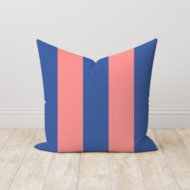Woodchip & Magnolia Awning Stripe Electric Blue Linen Cushion
