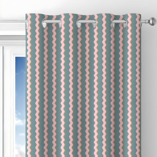 Woodchip & Magnolia Cari Wave Marine Blue Linen Curtains