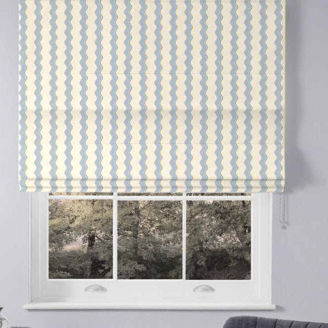 Woodchip & Magnolia Cari Wave Sky Blue Pebble Linen Roman Blind