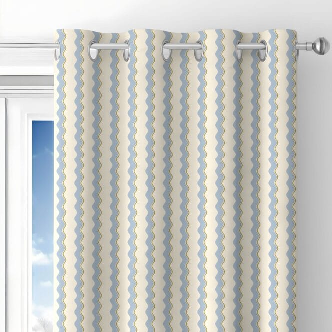 Woodchip & Magnolia Cari Wave Sky Blue Pebble Linen Curtains