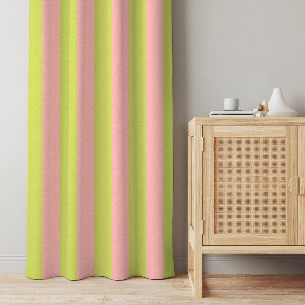 Woodchip & Magnolia Awning Stripe Lime Rose Curtains