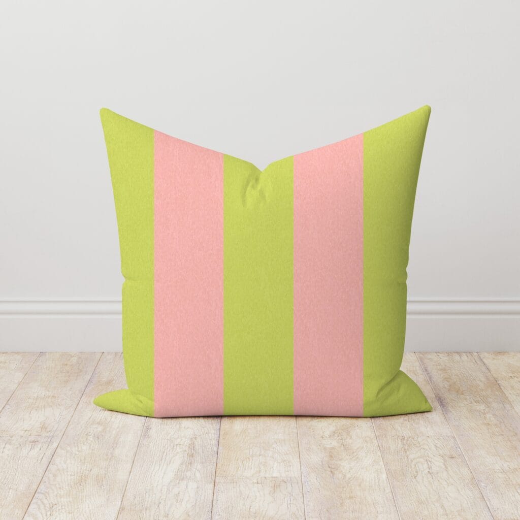 Woodchip & Magnolia Awning Stripe Lime Rose Linen Cushion