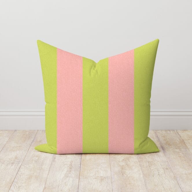Woodchip & Magnolia Awning Stripe Lime Rose Linen Cushion