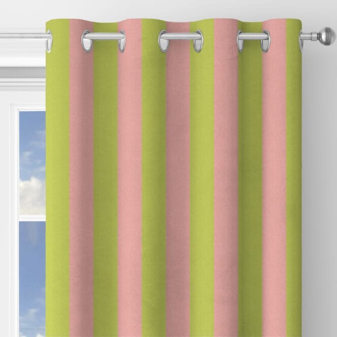 Woodchip & Magnolia Awning Stripe Lime Rose Curtains