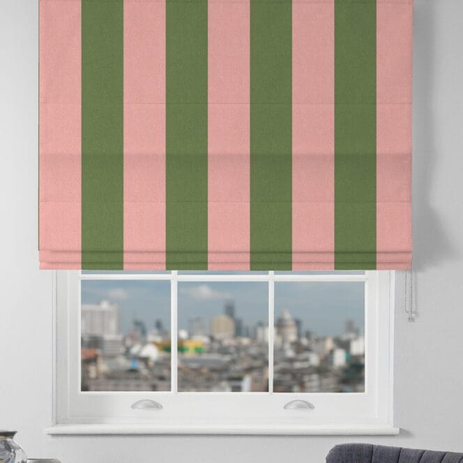 Woodchip & Magnolia Awning Stripe Pickle Pink Roman Blind
