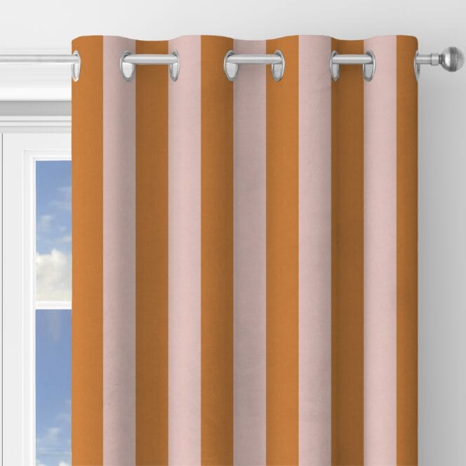 Woodchip & Magnolia Awning Stripe Pink Cloud Gorse Curtains