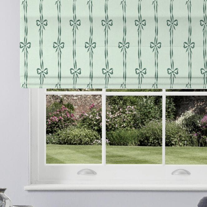 Woodchip & Magnolia Bow Peep Pistachio Linen Roman Blind Woodchip & Magnolia Bow Peep Pistachio Linen Roman Blind