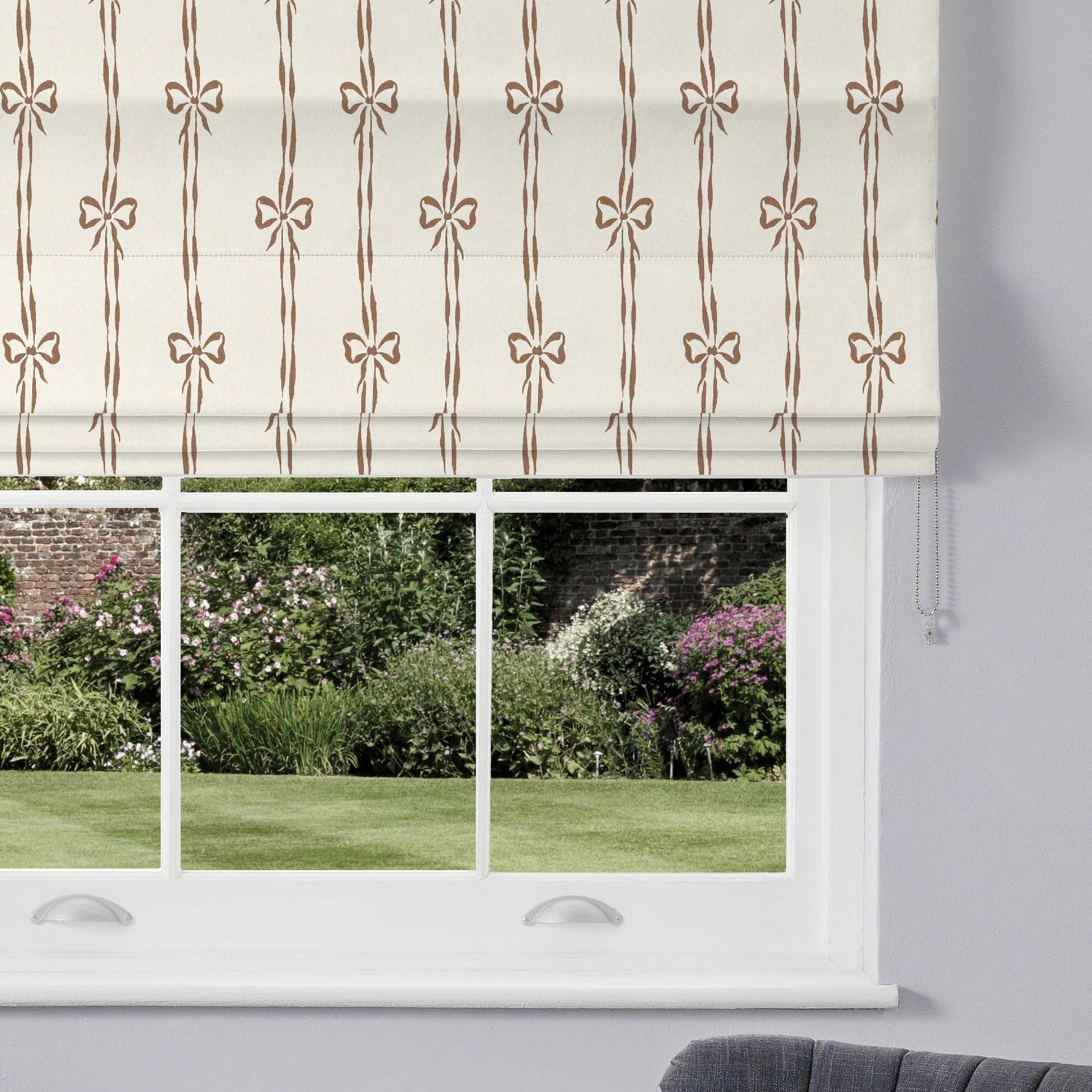 Woodchip & Magnolia Bow Peep Cedar Linen Roman Blind Woodchip & Magnolia Bow Peep Cedar Linen Roman Blind