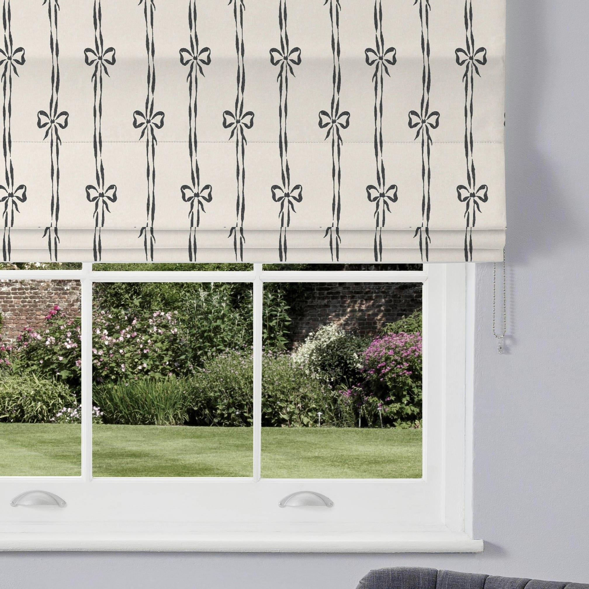 Woodchip & Magnolia Bow Peep Charcoal Linen Roman Blind Woodchip & Magnolia Bow Peep Charcoal Linen Roman Blind