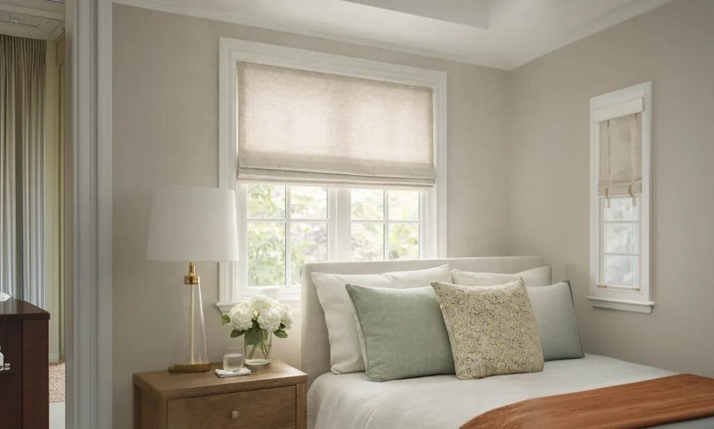 Bedroom with standard blinds