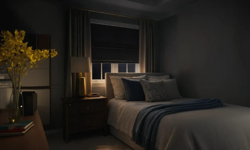 Bedroom with blackout blinds