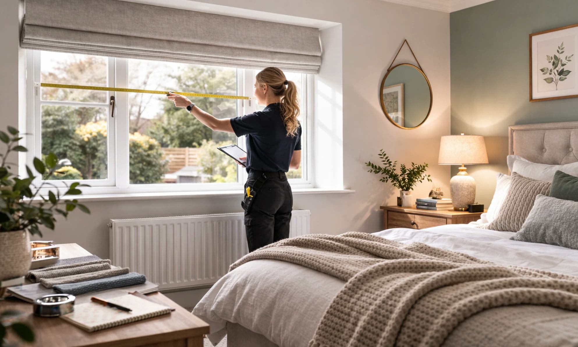 Woman measuring windows