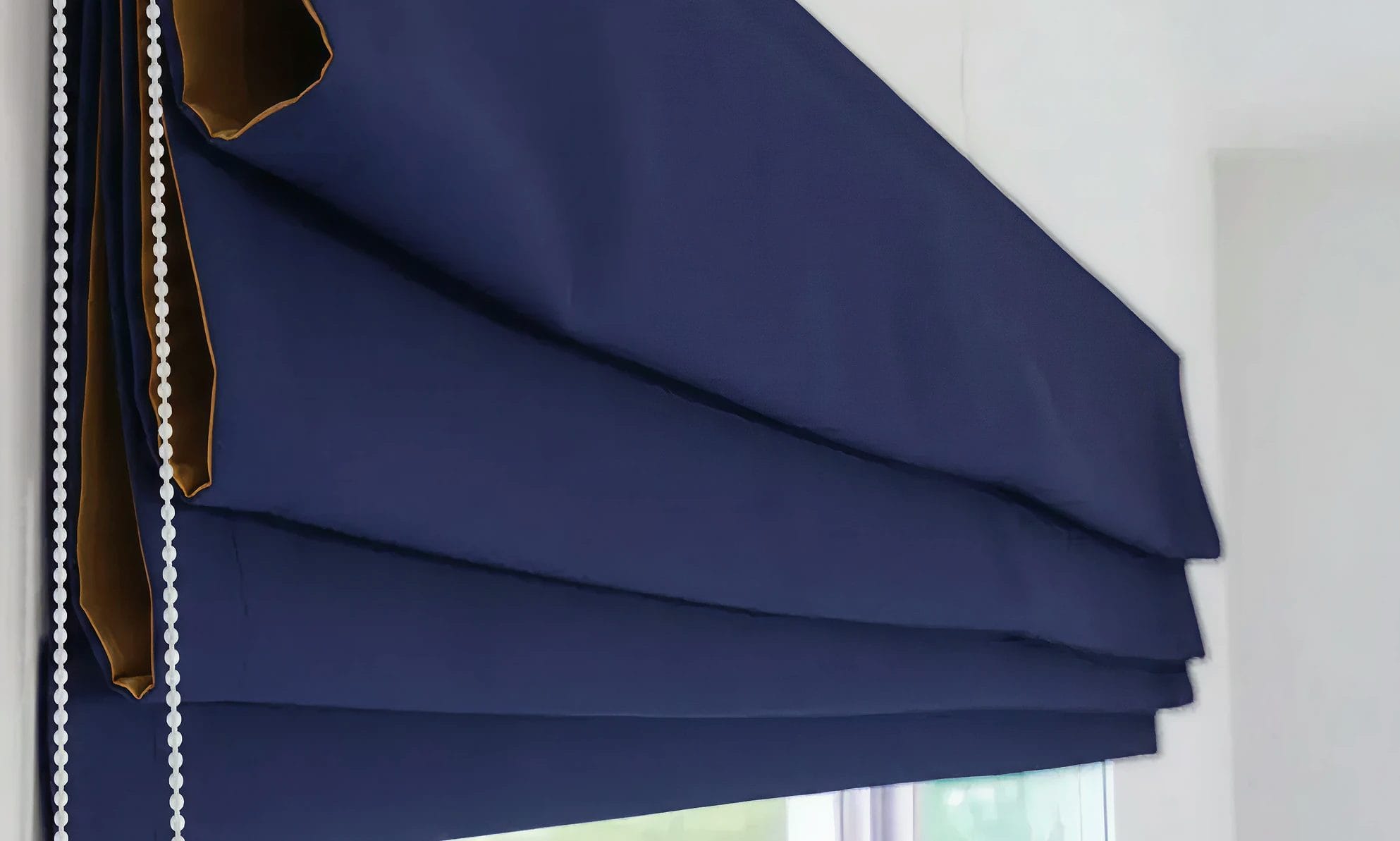 Blue roman blinds in an office